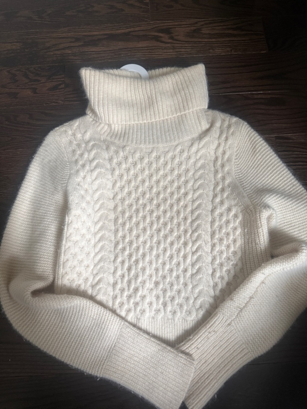 Club Monaco Cream Cable-Knit Turtleneck Sweater in Lambswool/Mohair Mix Sz S